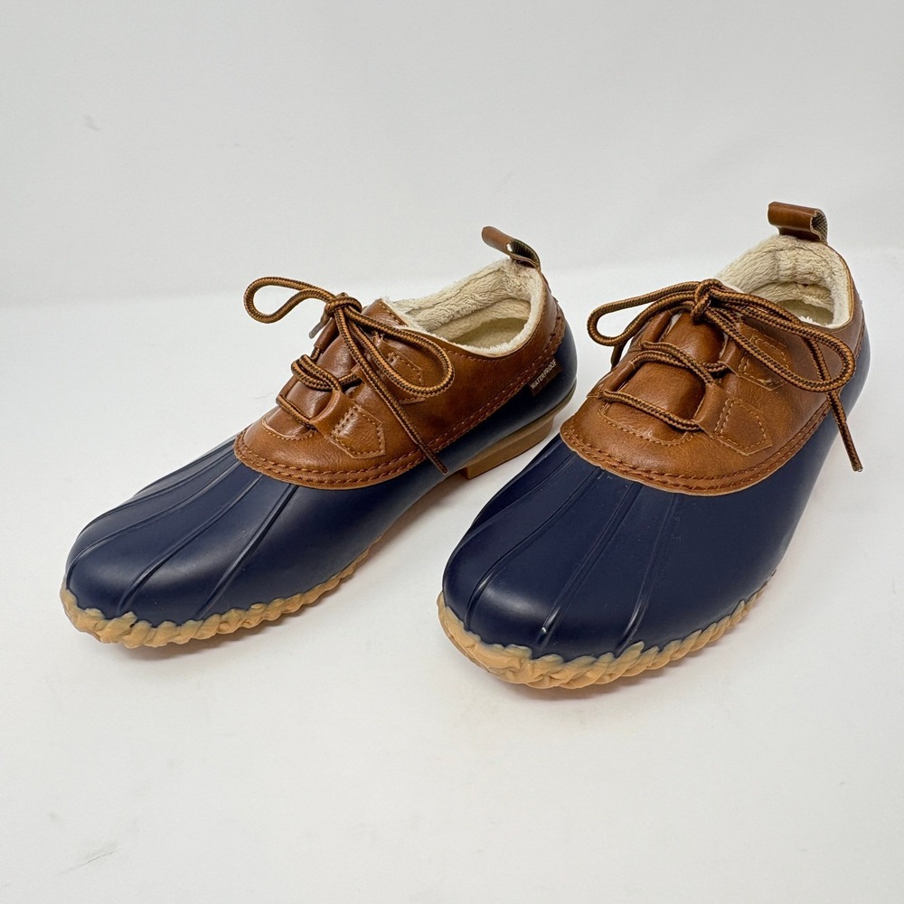JBU by Jambu Womens 8M Glenda Waterproof Duck Shoes Navy‎ Tan Faux Fur Lined